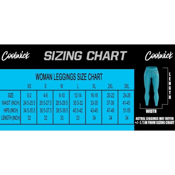 CoolWick leggings size chart