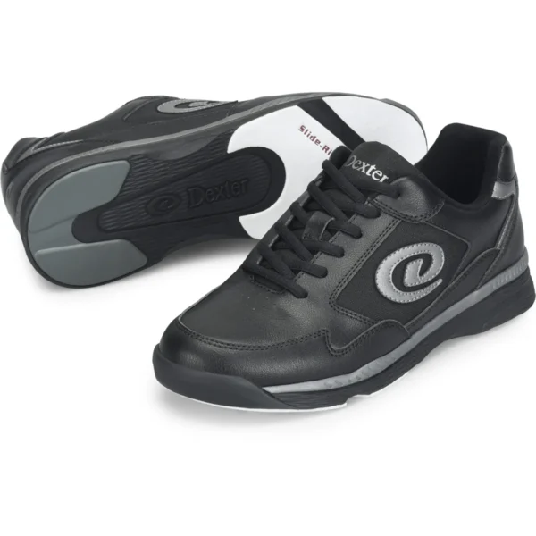 Dexter Boys Ricky V Jr Black Alloy Bowling Shoes, pair showing the slide sole