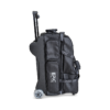 Opposite side of the Epic 4 Ball Inline Ironclad Black bowling bag with the hard molded side panel, the extended pull handle and the large wheel