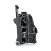 Side view of the Epic 4 Ball Inline Superior Deluxe Black Silver Diamond bowling bag with the hard molded side panel, the extended pull handle, two side pockets and the large wheel