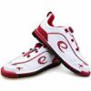 Pair of Epic Apollo Dial Comfort Fire Red White Ghost bowling shoes, one resting on the other