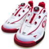Front view of a pair of Epic Apollo Dial Comfort Fire Red White Ghost bowling shoes with dial closures