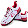 Pair of Epic Apollo Dial Comfort Fire Red White Ghost bowling shoes angled to show the dial closure and sole edge