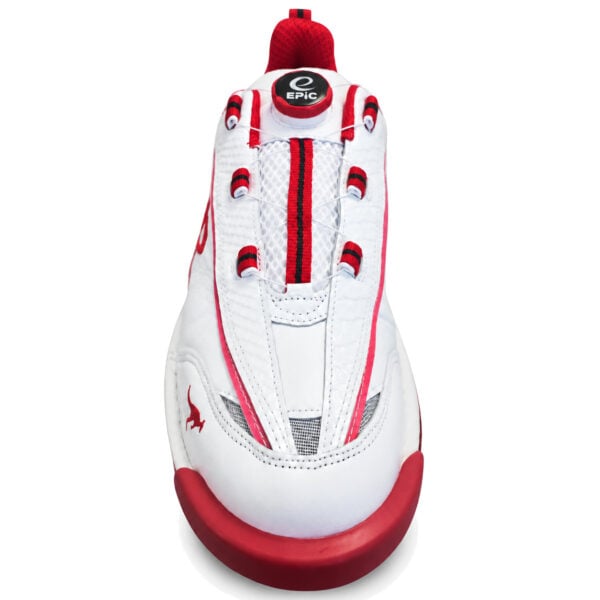 Top view of the Epic Apollo Dial Comfort Fire Red White Ghost bowling shoe showing the dial closure