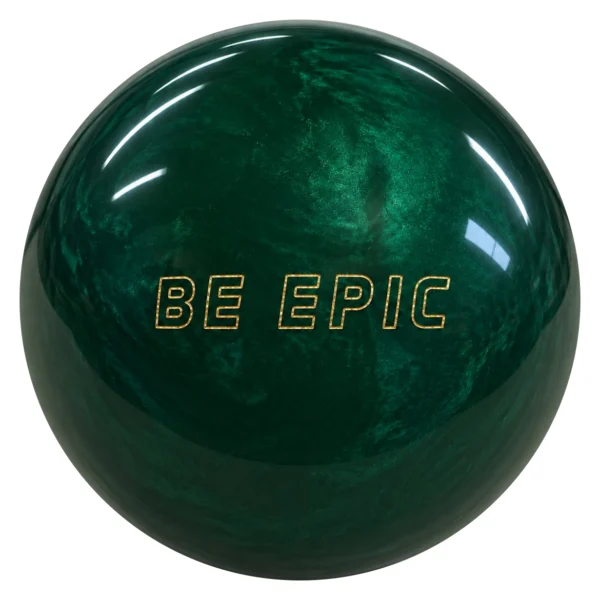 Epic Be Epic bowling ball in green showing the gold Be Epic logo