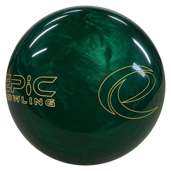 Epic Be Epic bowling ball in green angled to show the Epic Bowling and e logos