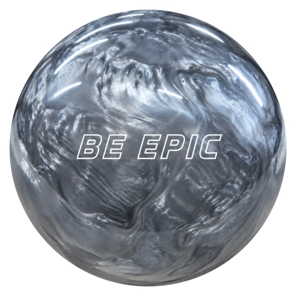Epic Be Epic bowling ball in silver showing the white Be Epic logo