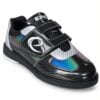 Epic Denny Colorshift Velcro rental style bowling shoe from the front three-quarter angle, opposite side, showing the silver carbon-look panel and the straps.