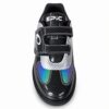 Epic Denny Colorshift Velcro rental style bowling shoe viewed toe-on from the front, showing the Epic logo on the tongue and the strap over the colorshift toe.