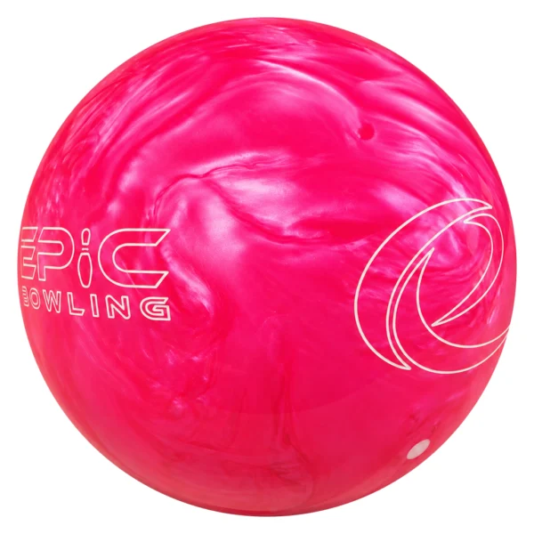 Epic Hot Pink Be Epic bowling ball angled to show the Epic Bowling and e logos