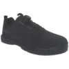 Epic Odin Dial Black Knit right hand bowling shoe from the front three-quarter angle, showing the dial closure, the cable lacing and the grey Epic logo.