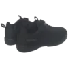 Pair of Epic Odin Dial Black Knit right hand bowling shoes from the rear three-quarter angle, showing the Epic logo on the heel and the pull tabs.