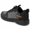 Side profile of an Epic Odin Dial Charcoal Knit right hand bowling shoe facing right, showing the geometric charcoal and grey knit and the orange Epic logo.
