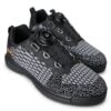 Pair of Epic Odin Dial Charcoal Knit right hand bowling shoes from the front three-quarter angle, showing both dial closures.