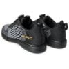 Pair of Epic Odin Dial Charcoal Knit right hand bowling shoes from the rear three-quarter angle, opposite side, showing the knit heel and slide sole edge.