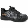 Epic Odin Dial Charcoal Knit right hand bowling shoe in a low side profile, showing the full length of the knit upper and outsole.