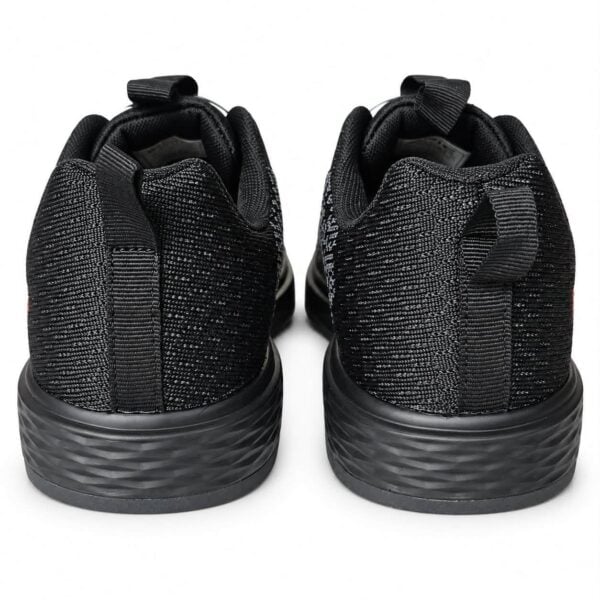Pair of Epic Odin Dial Charcoal Knit right hand bowling shoes viewed from the heels.