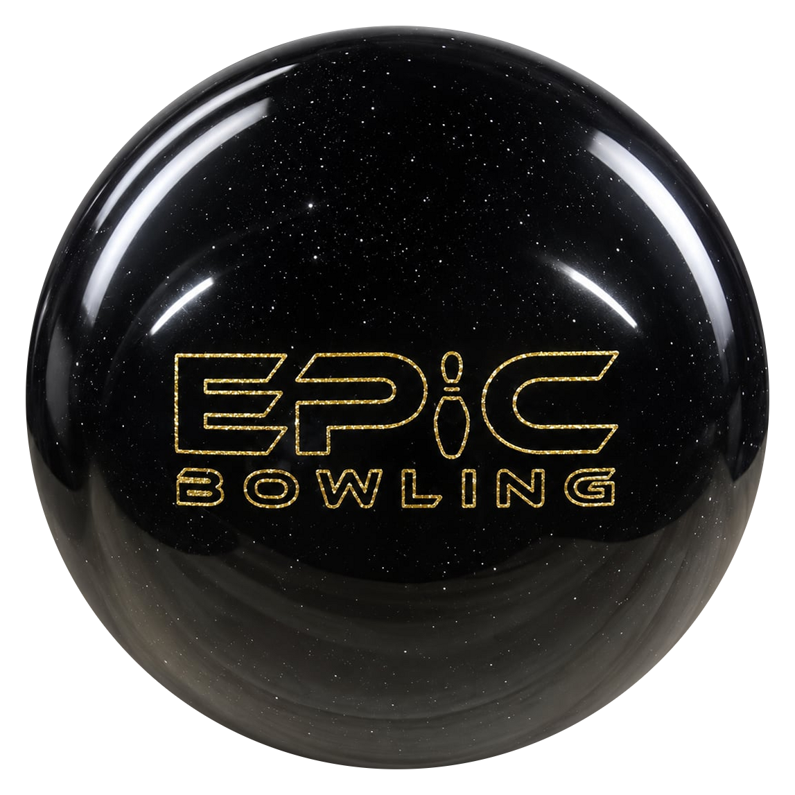 Epic Midnight Sparkle Be Epic bowling ball in black sparkle with gold Epic Bowling logo