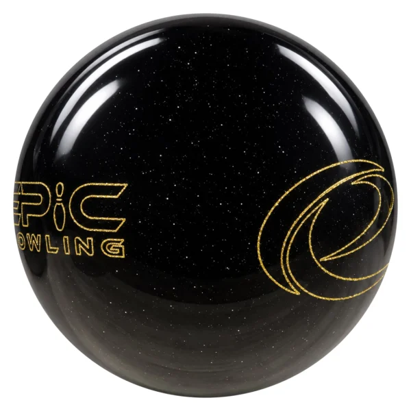 Epic Midnight Sparkle Be Epic bowling ball angled to show the Epic Bowling and e logos