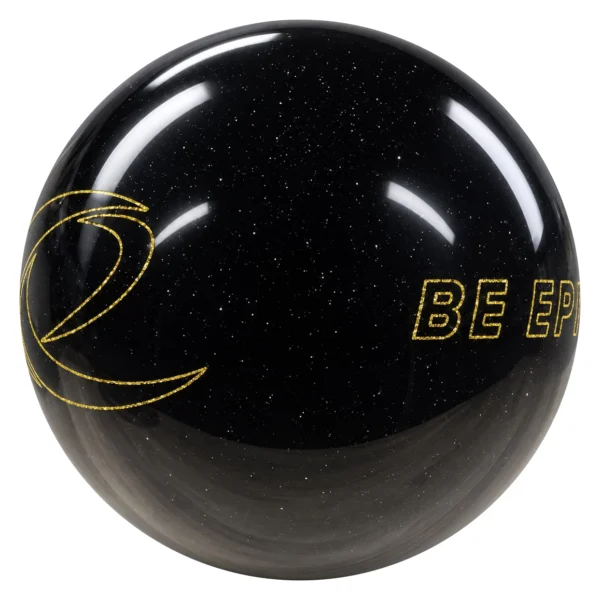 Epic Midnight Sparkle Be Epic bowling ball angled to show the e and Be Epic logos
