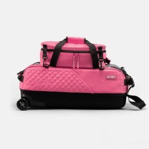 KR 3 Ball Diamond LE Pink Slim Triple Roller With Pouch Bowling Bag - side view with shoe bag