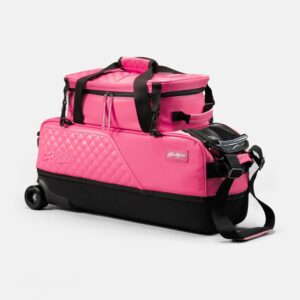 KR 3 Ball Diamond LE Pink Slim Triple Roller With Pouch Bowling Bag - angle view with shoe bag