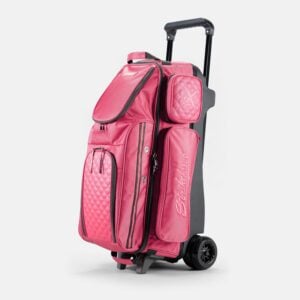 KR Strikeforce Diamond Dually 3 Ball Triple Roller LE Pink Bowling Bag - angle view