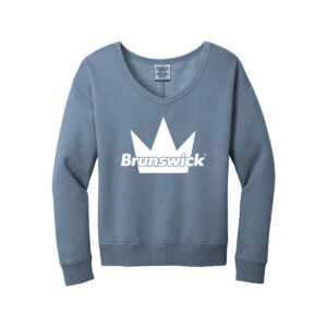 Brunswick CoolWick Women's Beach Wash V-Neck Bowling Sweatshirt - Faded Denim