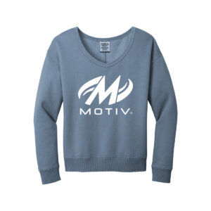 Motiv CoolWick Women's Beach Wash V-Neck Bowling Sweatshirt - Faded Denim