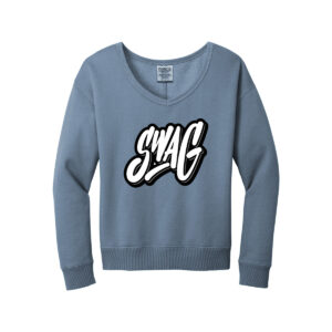 Swag CoolWick Women's Beach Wash V-Neck Bowling Sweatshirt - Faded Denim