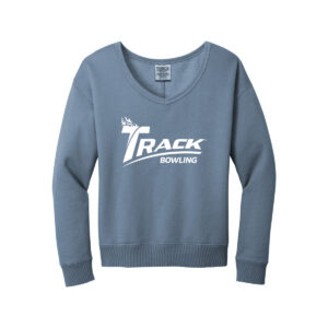 Track CoolWick Women's Beach Wash V-Neck Bowling Sweatshirt - Faded Denim