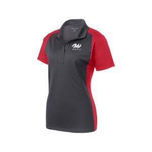 Motiv CoolWick Women's Colorblock Micropique Bowling Polo - Iron Grey/True Red