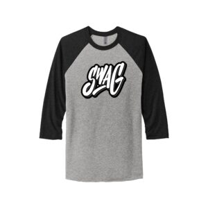 Swag CoolWick Men's Tri-Blend 3/4-Sleeve Raglan Bowling Tee - Vintage Black/ Premium Heather