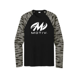 Motiv CoolWick Men's Drift Camo Colorblock Long Sleeve Dri-Fit Bowling Shirt - Black