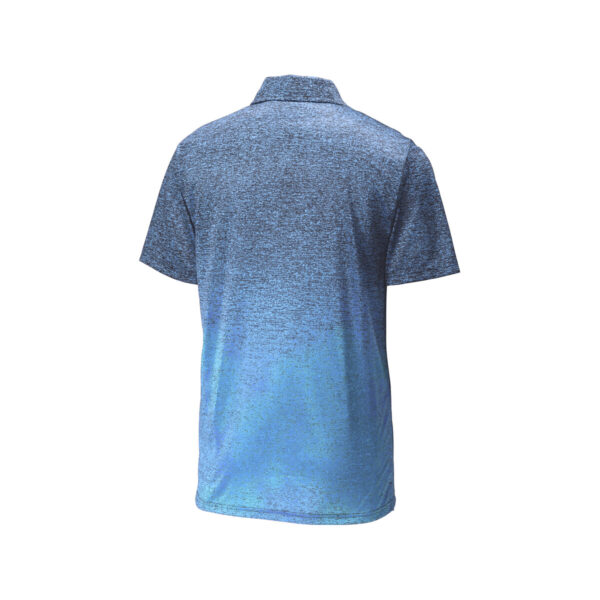 CoolWick Men's Ombre Heather Bowling Polo back - Carolina Blue/Navy