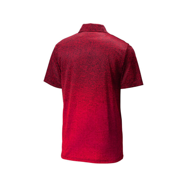 CoolWick Men's Ombre Heather Bowling Polo back - Deep Red/Black