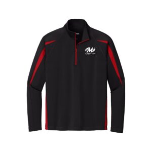 Motiv CoolWick Men's Sport-Wick Stretch Colorblock 1/4-Zip Bowling Pullover - Black/True Red