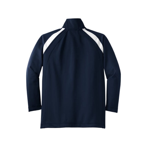 CoolWick Youth Tricot Track Bowling Jacket back - True Navy/White