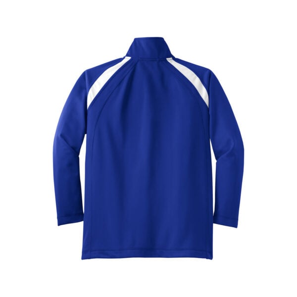 CoolWick Youth Tricot Track Bowling Jacket back - True Royal/White
